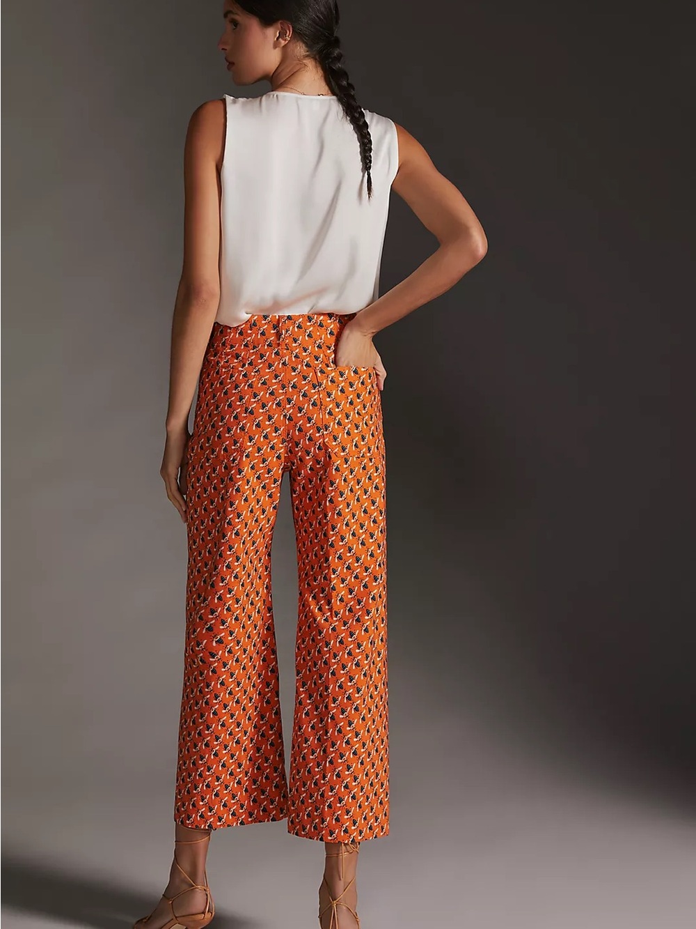Maeve Orange Printed Wide-Leg Pant - Size 14 - Picture 3 of 7
